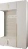 A white and gold entryway furniture set with a bench, coat hooks, and cabinets. Produktbild-Vorschau