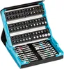 A blue and black bit set case is open, displaying numerous bits organized in compartments. Voir les images du produit