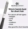 A close-up of a hairbrush with descriptive text about its features and uses. Voir les images du produit