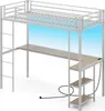 COSTWAY loft łóżko piętrowe 90x200cm z biurkiem, diodami Podgląd zdjęcia produktu 1