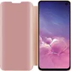 A pink flip case for a Samsung Galaxy S10e is shown open, revealing the phone screen. Náhled obrázku produktu