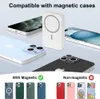 A product image showcasing a white magnetic power bank alongside several iPhones with different colored cases, demonstrating compatibility with magnetic cases. Produktbild-Vorschau