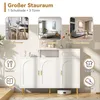 A collage showing a white sideboard with gold accents, and inset images of a dining room, bedroom, and living room, along with icons representing different uses. Náhled obrázku produktu