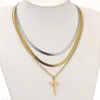 Herren Kreuzkette Edelstahl Schwarz Silber Gold Layered Produktbild-Vorschau 13