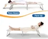 Two images showing a person lying on a foldable sun lounger in different positions. Produktbild-Vorschau
