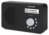 A black TechniSat VIOLA 200 portable DAB+ radio is shown from a front-diagonal angle against a black background. Produktbild-Vorschau