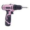A pink and black cordless electric drill with a drill bit attached is shown against a white background. Voir les images du produit