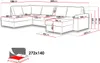 A diagram showing the dimensions of a sectional sofa and a bed. Náhled obrázku produktu