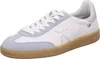A single white and light blue athletic shoe with a tan sole is shown against a white background. Voir les images du produit