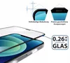 A close-up view of a screen protector being applied to a smartphone, with diagrams illustrating its features. Produktbild-Vorschau