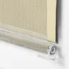A close-up view of the bottom edge of a roller blind, showing the fabric texture and the clear plastic mechanism for adjusting it. Produktbild-Vorschau