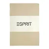 A folded beige bed sheet with a white band in the middle displaying the brand name. Produktbild-Vorschau