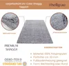 A shaggy rug is shown with close-up details and feature descriptions. Produktbild-Vorschau