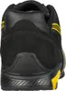 The back view of a black and yellow safety shoe. Voir les images du produit
