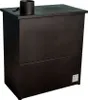 A black wood-burning stove with a chimney pipe on top, shown against a white background. Produktbild-Vorschau