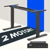 A black electric standing desk frame with a control panel, displayed on a light gray and white background with a blue accent. Voir les images du produit
