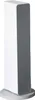A white and gray electric heater on a white circular base, isolated on a white background. Voir les images du produit