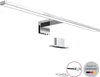 A modern LED bathroom light fixture with mounting hardware and a connector. Produktbild-Vorschau
