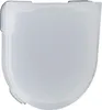 A close-up, top-down view of a white plastic lid with metal clasps on the sides. Produktbild-Vorschau