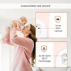 A mother holding her baby, with marketing graphics highlighting product features. Produktbild-Vorschau