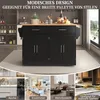 A collage of images showing a black kitchen island in different settings, including a kitchen, dining room, and living room. Voir les images du produit