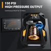 A close-up marketing image of a portable air compressor with a digital display and a gauge, showing internal components and highlighting its high-pressure output. Podgląd zdjęcia produktu
