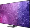 A side view of a large flat-screen television on a stand, displaying a colorful abstract image. Produktbild-Vorschau