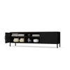 A black metal TV cabinet with open shelves and doors. Produktbild-Vorschau