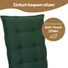 A close-up of a dark green cushion, likely for a garden chair, with marketing text overlay. Produktbild-Vorschau