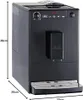 A black Melitta Caffeo Solo E 950-222 coffee machine is shown from the front with dimensions indicated. Produktbild-Vorschau