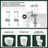 Diagrams showing the assembly of a toilet seat mounting system and examples of different toilet types. Produktbild-Vorschau