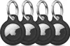 Four black AirTag holders with silver keyrings are arranged in a row against a white background. Produktbild-Vorschau