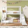 A white bunk bed with a slide and ladder in a child's room with a bear mural on the wall. Anteprima dell’immagine prodotto