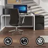 An office desk setup with a chair, computer, and filing cabinet, along with marketing icons at the bottom. Produktbild-Vorschau