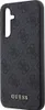 A close-up, side view of a dark gray phone case with a repeating Guess logo pattern. Produktbild-Vorschau