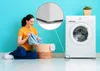 A woman is doing laundry next to a washing machine, with a close-up view of the washing machine's anti-vibration pads. Náhľad obrázku produktu