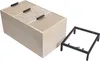 A wooden storage box with a metal frame next to it, shown on a white background. Podgląd zdjęcia produktu