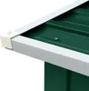 A close-up view of the corner of a green metal shed roof with white trim. Náhľad obrázku produktu
