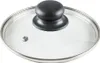 A glass lid with a black handle and a silver rim, shown from a top-down perspective against a white background. Anteprima dell’immagine prodotto
