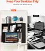 A split image showing a messy desk before and an organized desk with a shelf organizer after. Podgląd zdjęcia produktu