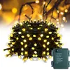A coiled string of warm white LED lights with a green battery pack. Produktbild-Vorschau