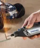 A hand holding a Dremel tool cutting a threaded rod, with sparks flying. Produktbild-Vorschau