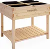A wooden raised garden bed with a black liner and a slatted shelf underneath, set against a white background. Produktbild-Vorschau