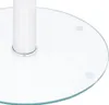 A close-up view of the base of a round glass table with a white cylindrical support. Produktbild-Vorschau