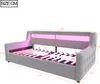 A diagram of a bed with dimensions indicated by numbers and lines. The bed has pink LED lighting. Voir les images du produit