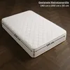 A white mattress is shown on a dark wooden floor, with dimensions indicated by dashed lines and text. Produktbild-Vorschau