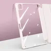 A pink and clear tablet case with a flip cover is displayed on a white surface against a pink background. Produktbild-Vorschau