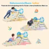 A collage of three images showing children playing on a wooden climbing structure with a slide and ramp. Decorative elements like anchors and sailboats are also present. Anteprima dell’immagine prodotto