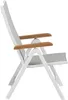 A side view of a white folding chair with wooden armrests. Produktbild-Vorschau