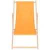 A front view of an orange fabric deck chair with a wooden frame, set against a white background. Produktbild-Vorschau